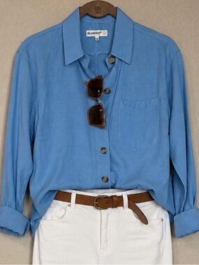 Blank NYC Light Blue Linen Blend Preppy Shirt